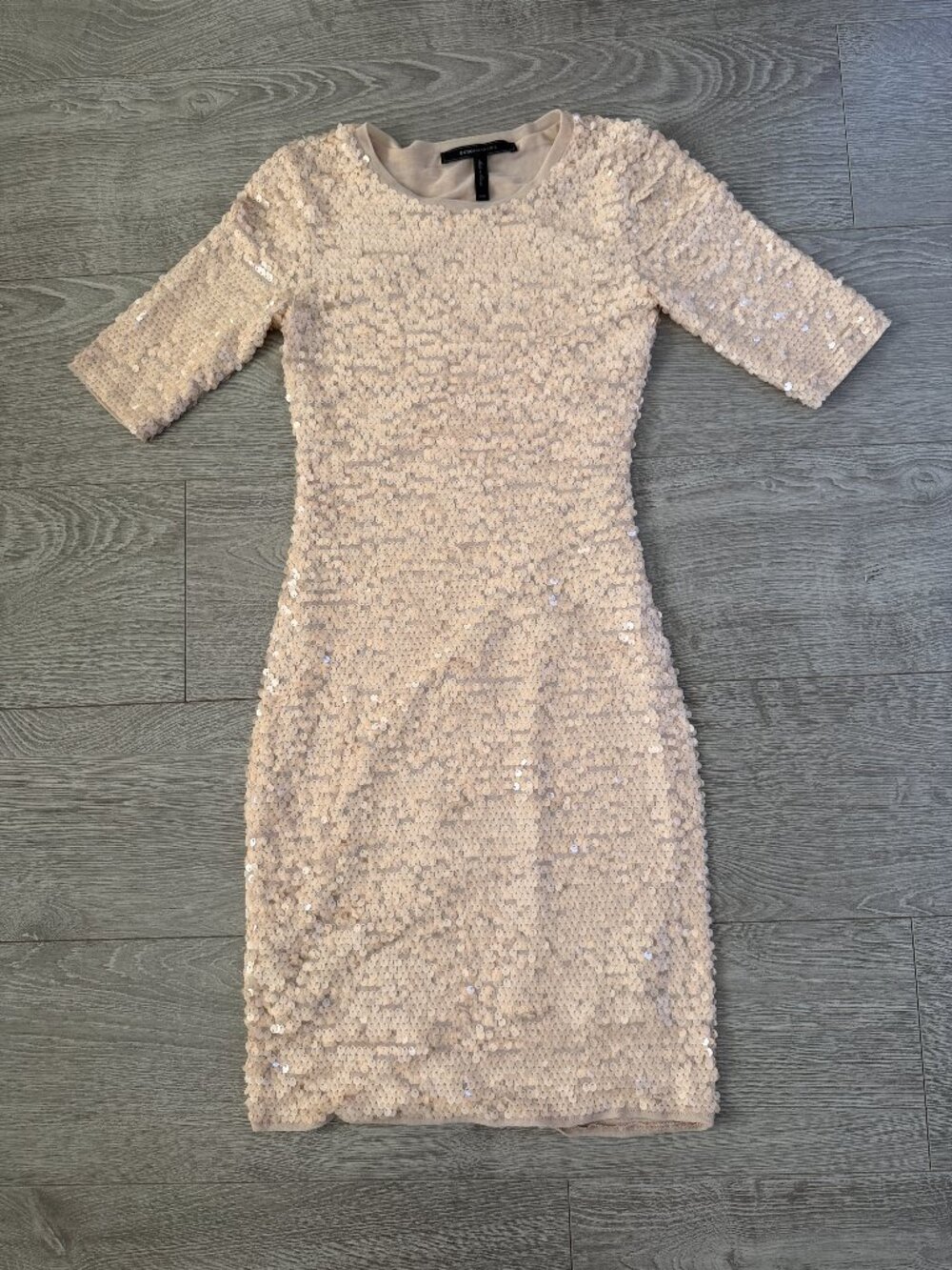 BCBGMAXAZRIA Nude Ivory Sequin Bodycon Cocktail Dress XXS